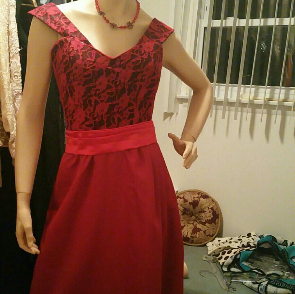Red lace and silk dress